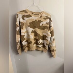 Lucky Brand Tan and Cream Camouflage Sweater.
